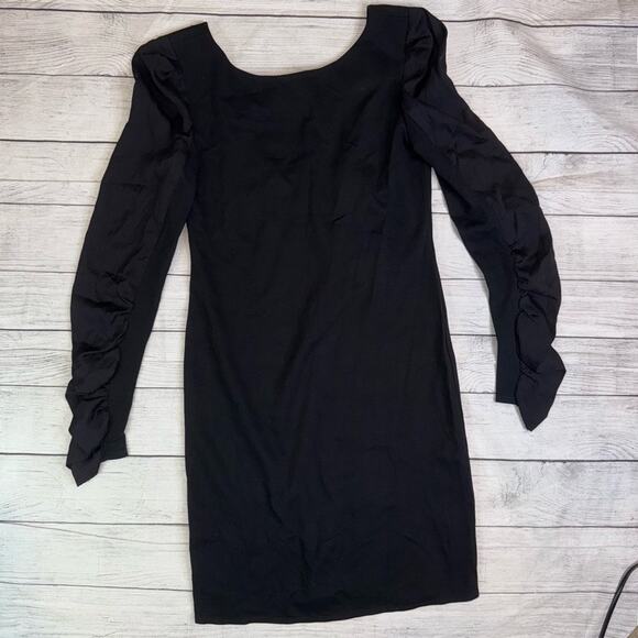 Alice + Olivia Black Long Sleeve Mini Dress with Silk Ruffle Sleeves Size 4 - Picture 1 of 9